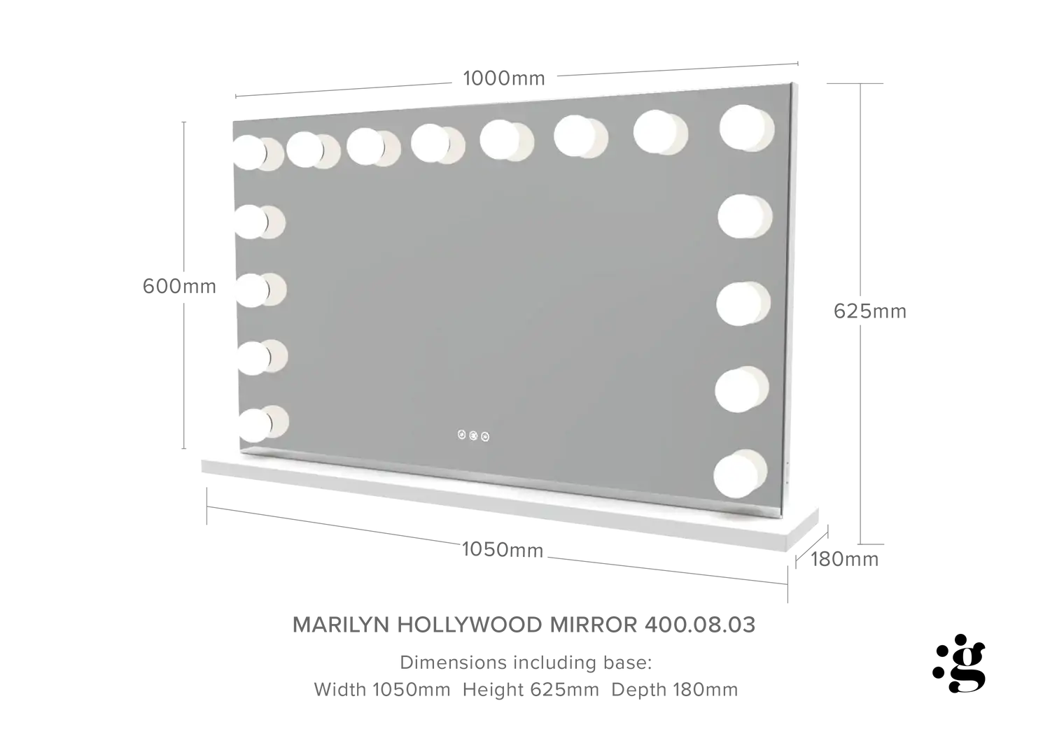 Marilyn Hollywood Mirror with LED Lights #size_1000mm-x-600mm