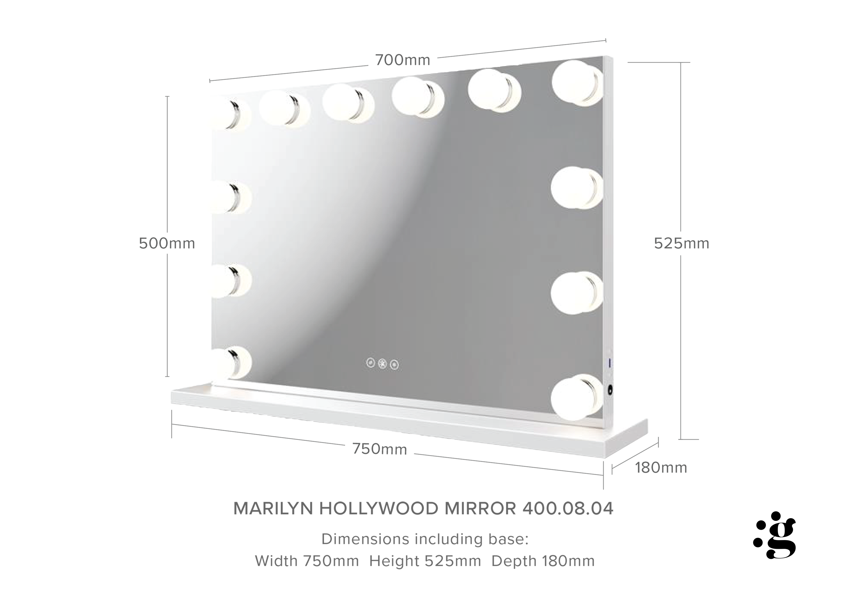 Marilyn Hollywood Mirror with LED Lights #size_700mm-x-500mm