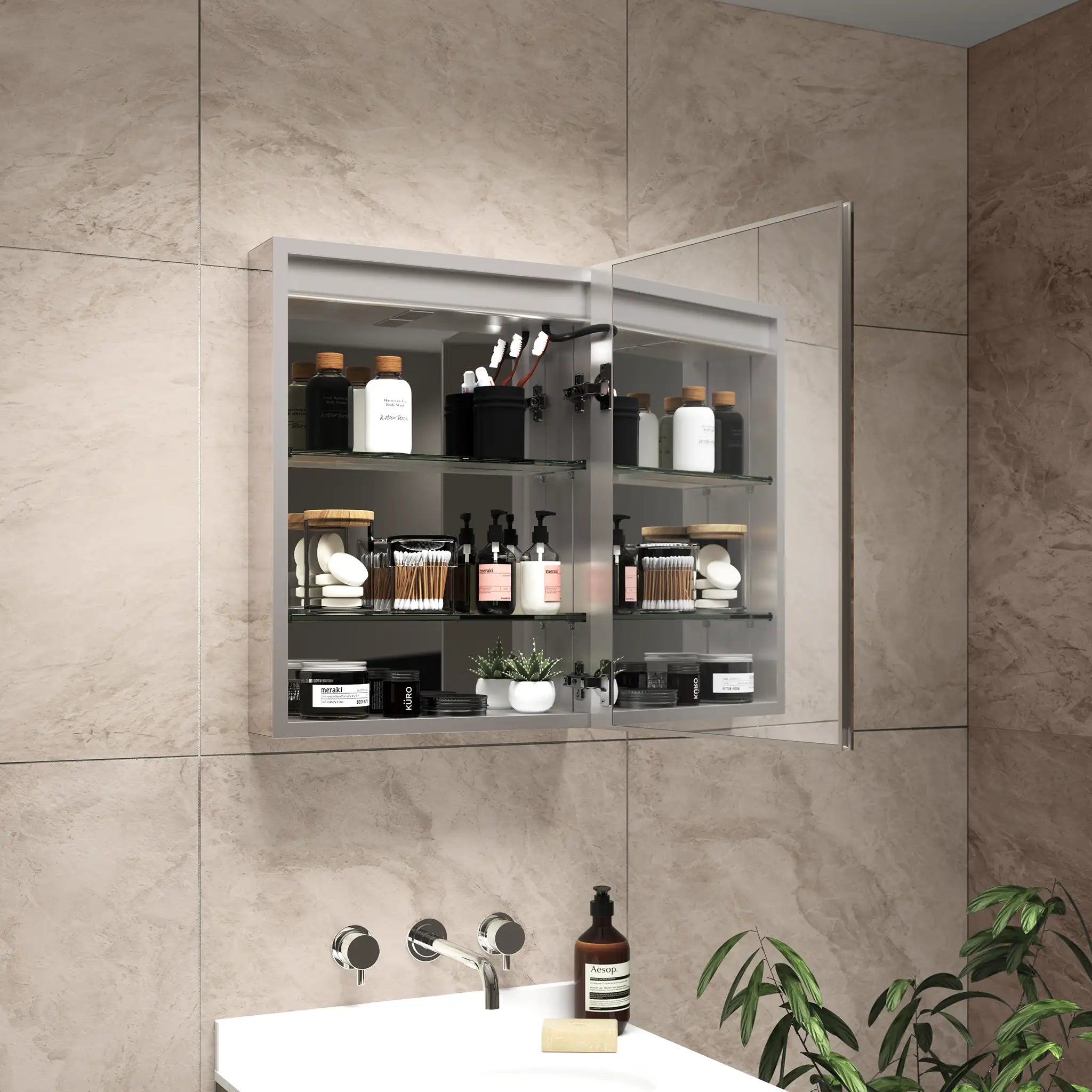 Hollis LED Bathroom Mirror Cabinet | Demister | Shaver Socket - 450mm x ...