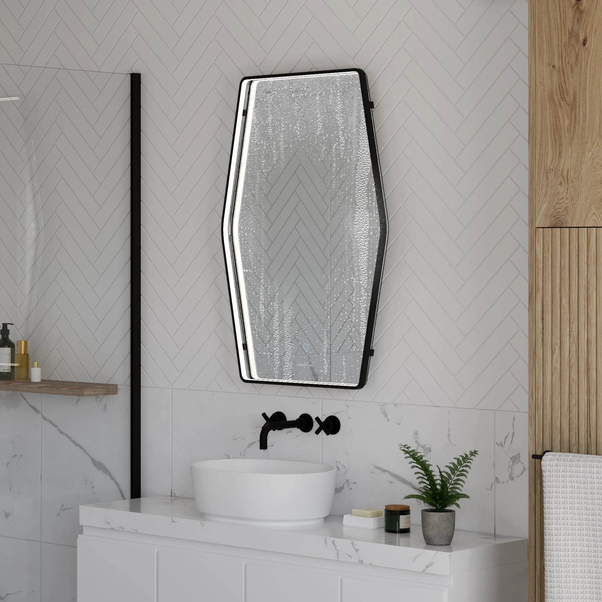 Luna Art Deco LED Illuminated Mirror #colour_black