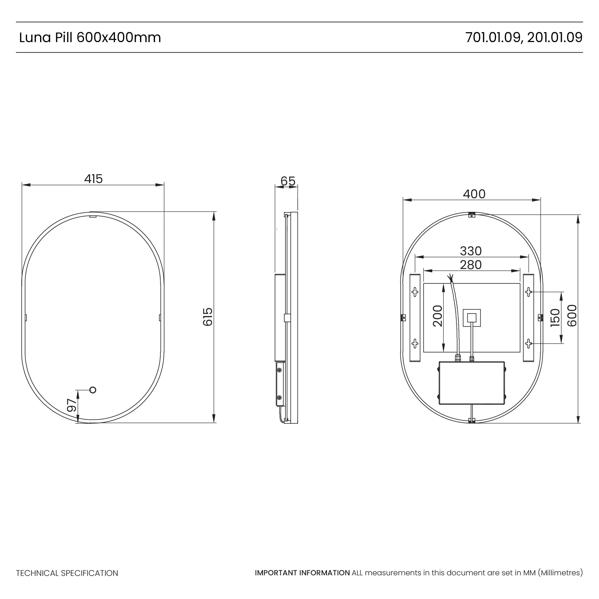 Luna Pill-Shaped LED Bathroom Mirror #colour_black