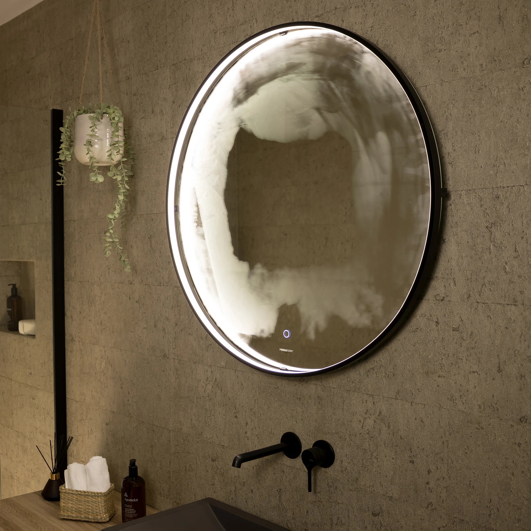 Luna Round LED Bathroom Mirror #colour_black