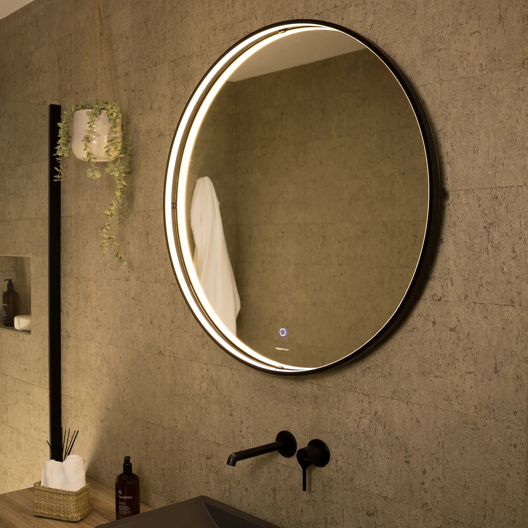 Luna Round LED Bathroom Mirror #colour_black