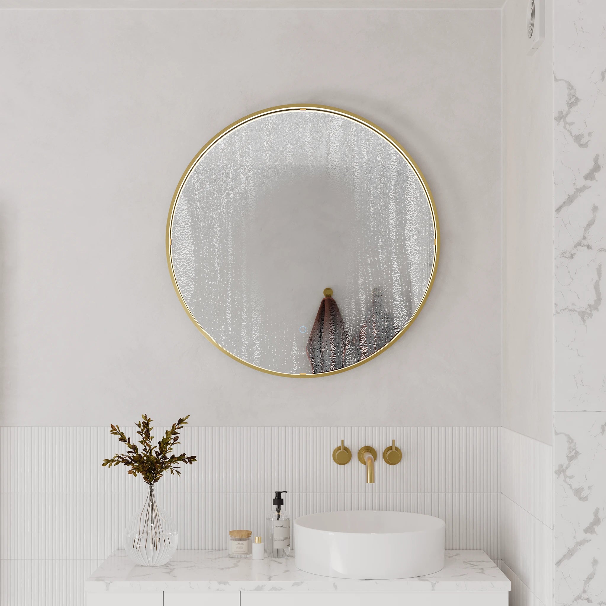 Luna Round LED Bathroom Mirror #colour_brass