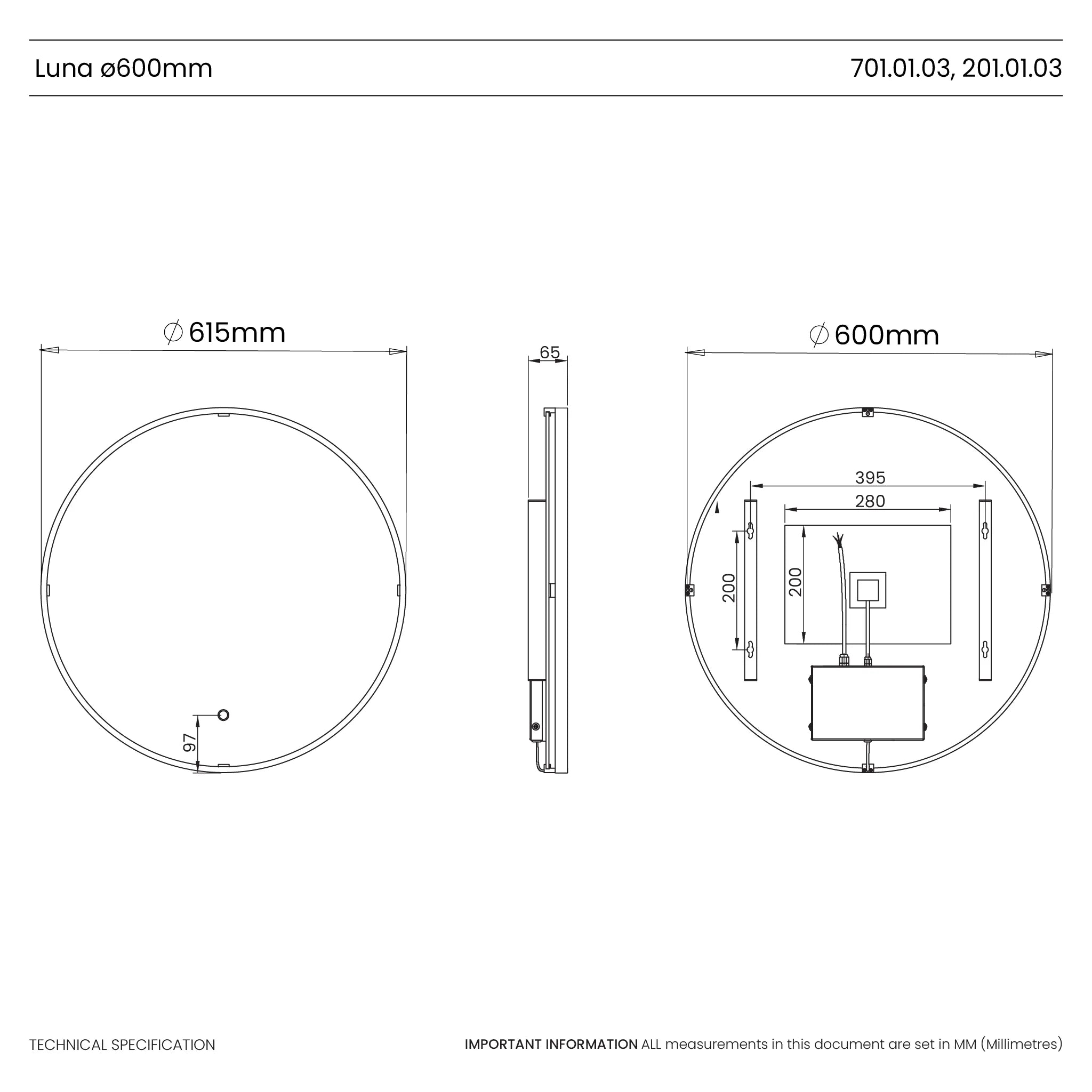 Luna Round LED Bathroom Mirror #colour_black