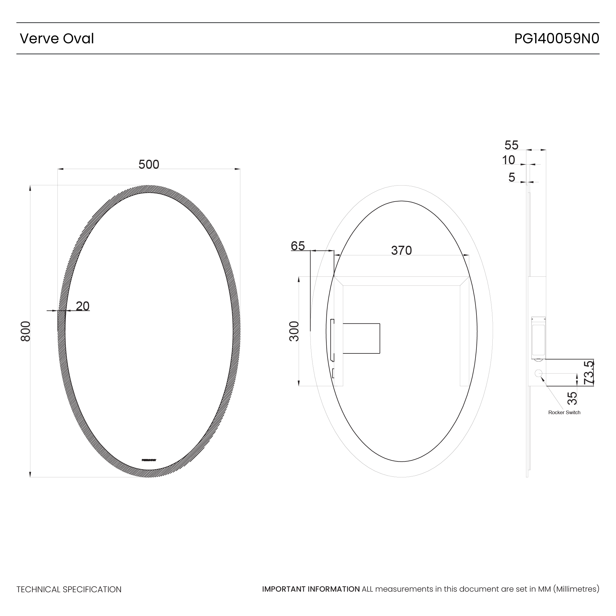 Verve Oval Lithium-Ion Battery LED Mirror