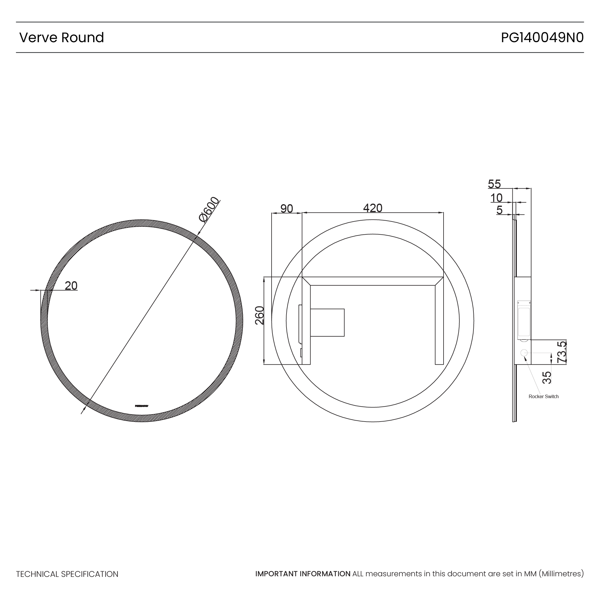 Verve Round Lithium-Ion Battery LED Mirror