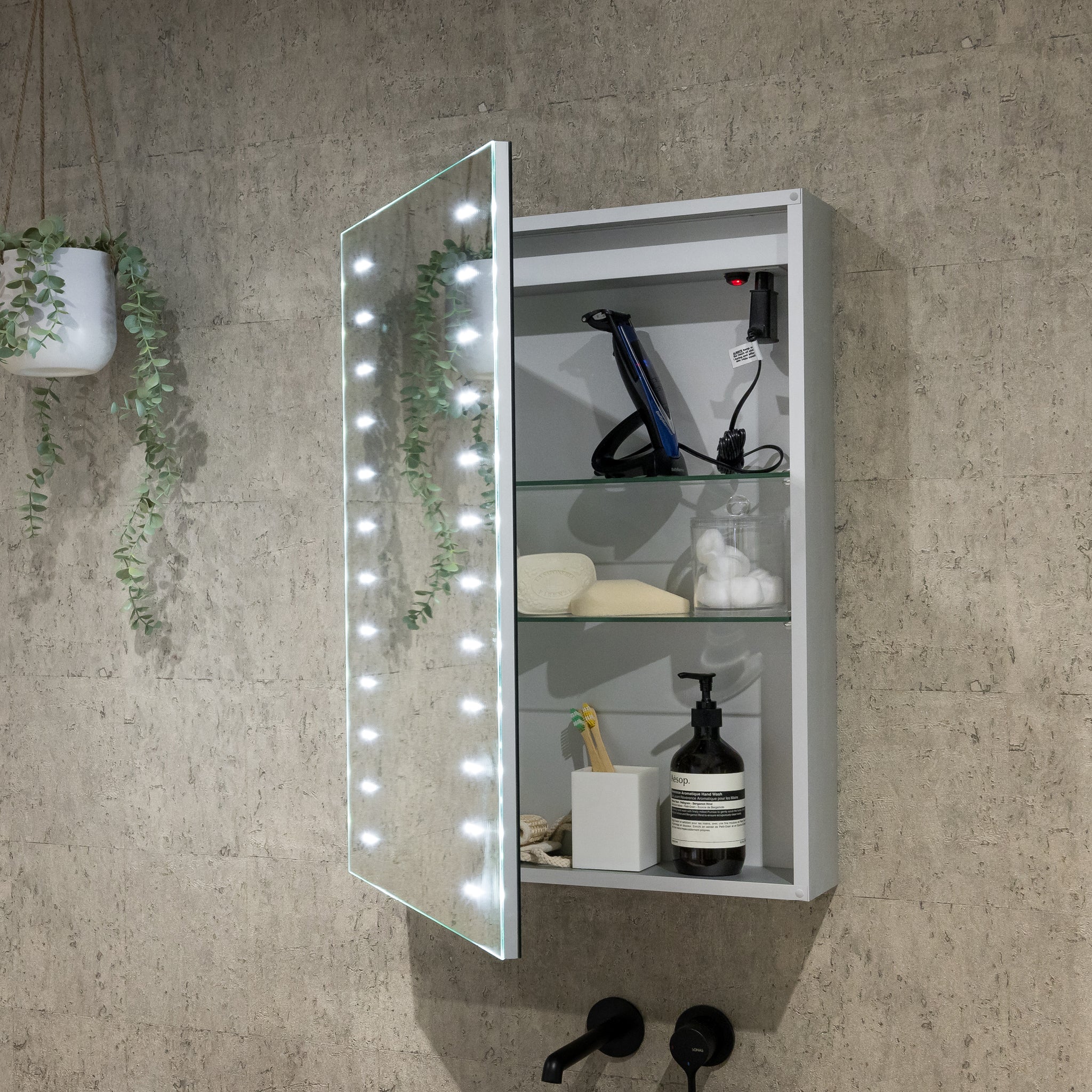 Hollis 500x700mm LED Illuminated Bathroom Mirror Cabinet #door-hinge-side_left-hinged